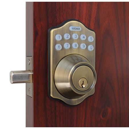 Lockeyusa Electronic Keyless Deadbolt, Remote Capable, E910, Antique Brass E910AB